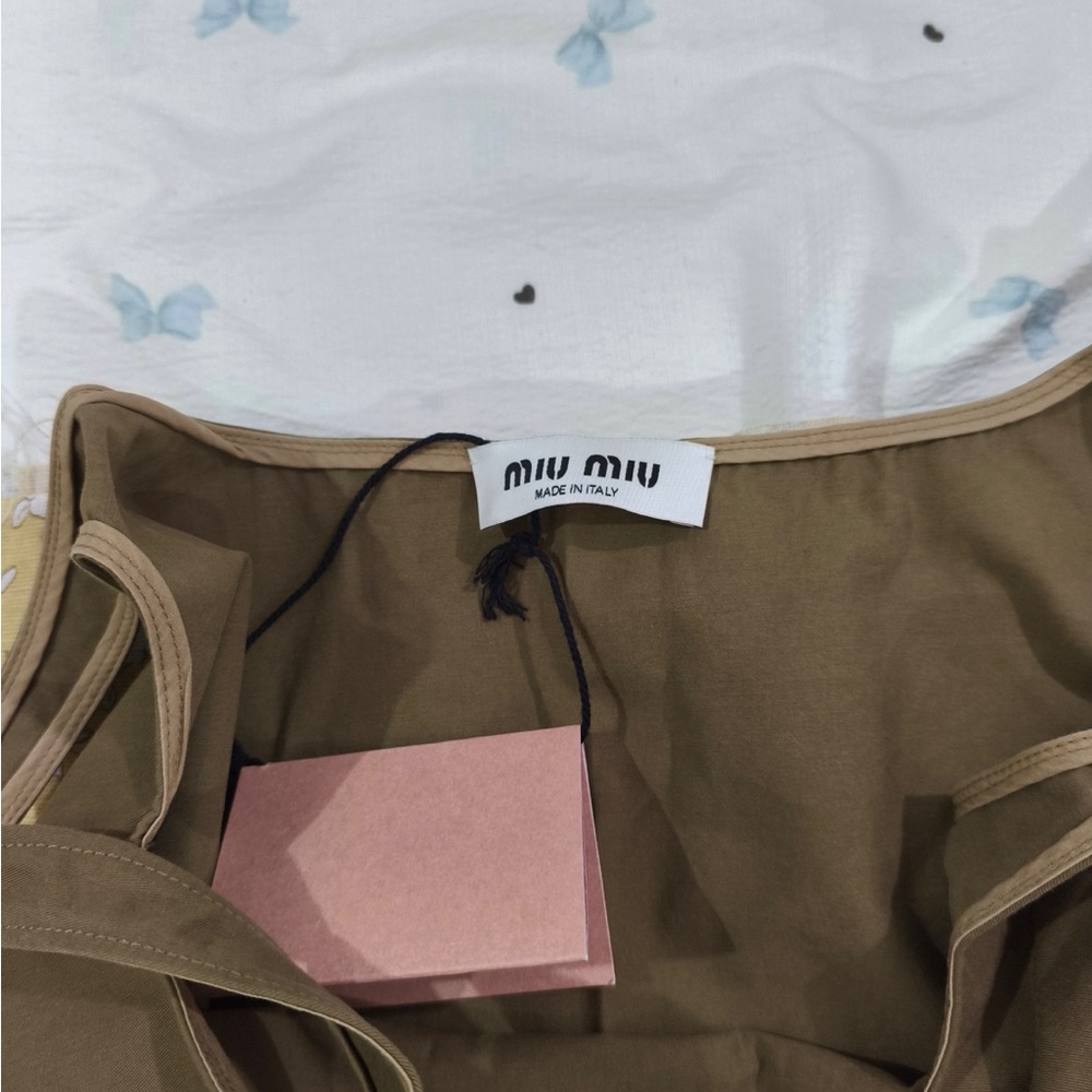 Miu Miu Brown Square-Neck Mini Dress with Cream Belt - Picture 8 of 8